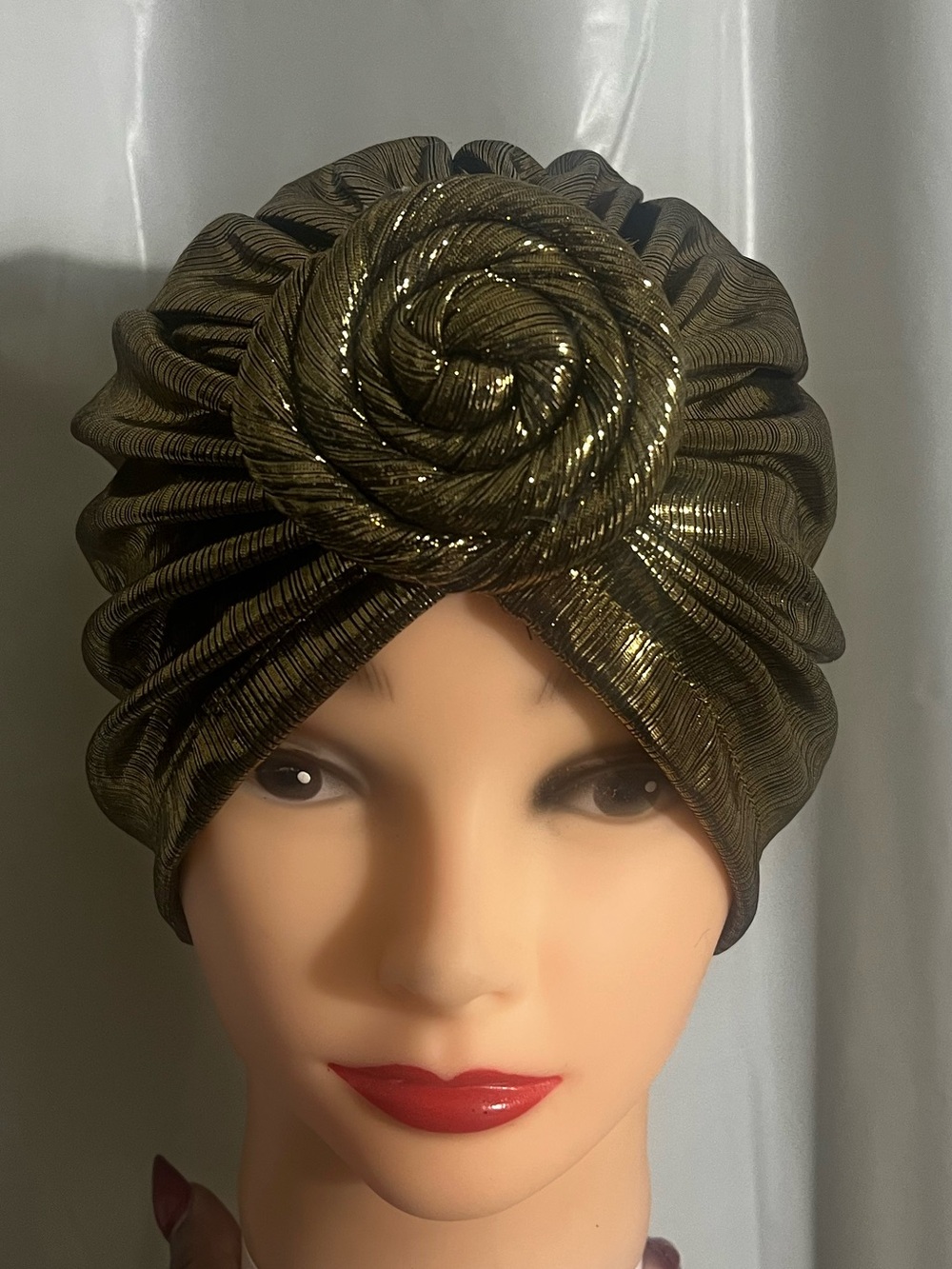 Metallic Gold Pre Tied Top Knot Turban Hat - Women Accessories